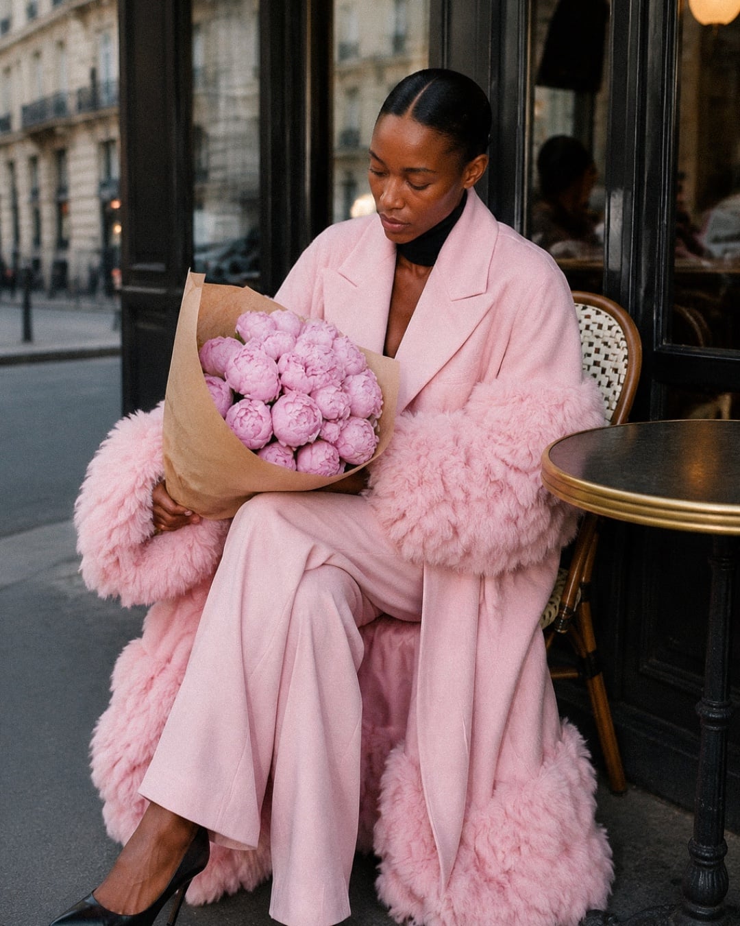 Between shows: A seat at the cafe, flowers first