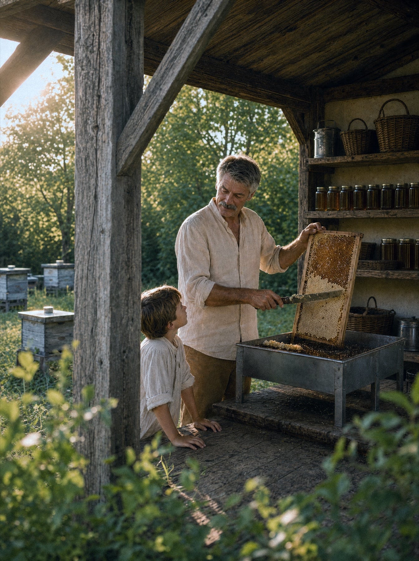 Mellis Honey: Uncapping the comb, with an apprentice